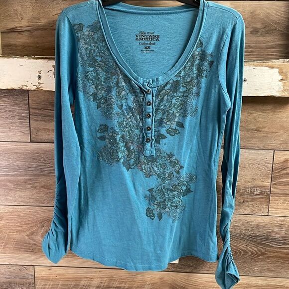 Nine West Vintage America Ladies Teal Long Sleeve Floral Top, Size XS - Picture 2 of 6
